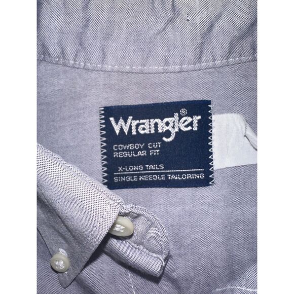 Vintage Wrangler Cowboy Cut X Long Tail Chambray Button Down USA Size Men Large - Picture 6 of 11